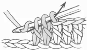 dc2tog Step 2: Draw through all loops at once