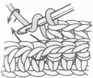 Half double crochet back post step 1: Insert hook horizontally from behind around the post and yarn over