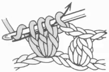 Double crochet 3-cluster step 3: Pull through all loops at once