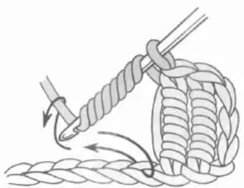 Double crochet roll stitch step 1: Wrapping yarn around the hook