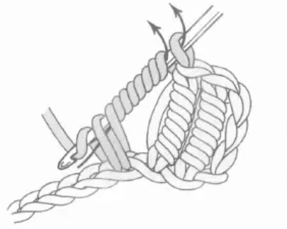 Double crochet roll stitch step 2: Pulling through all loops