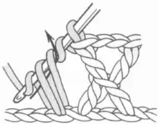 Double crochet cross stitch step 1: Wrap twice and insert into chain stitch